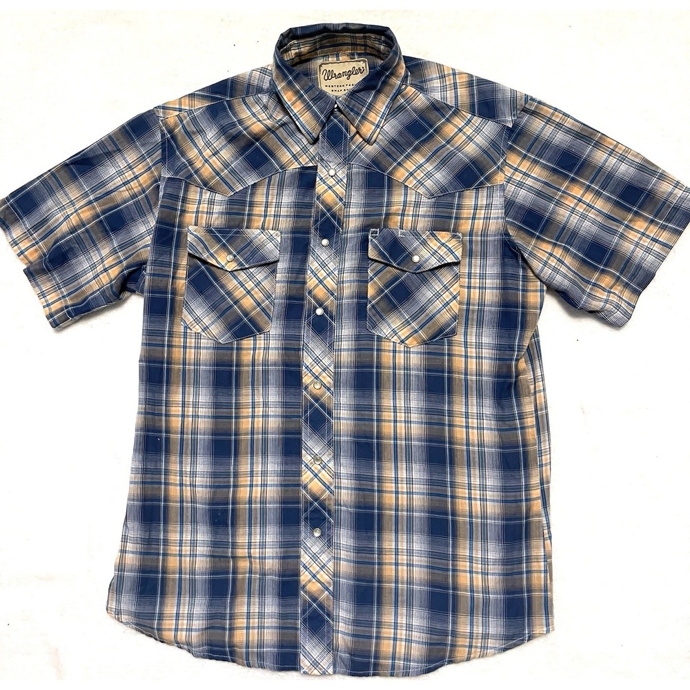 Vintage Mens Wrangler Pearl Snap Shirt Large Cowboy Western Farming plaid